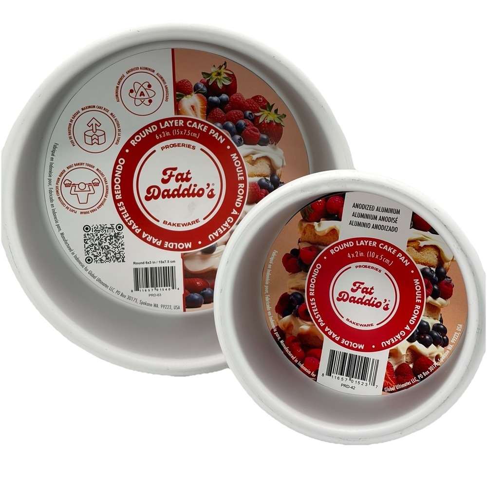 (2) Fat Daddio's‎ Round Layer Cake Pans PRD-63 6 x 3" & PRD-42 4 x 2" - New